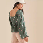 SILA™ - Blusa Plisada de Manga Larga con Estampado Floral Cómoda