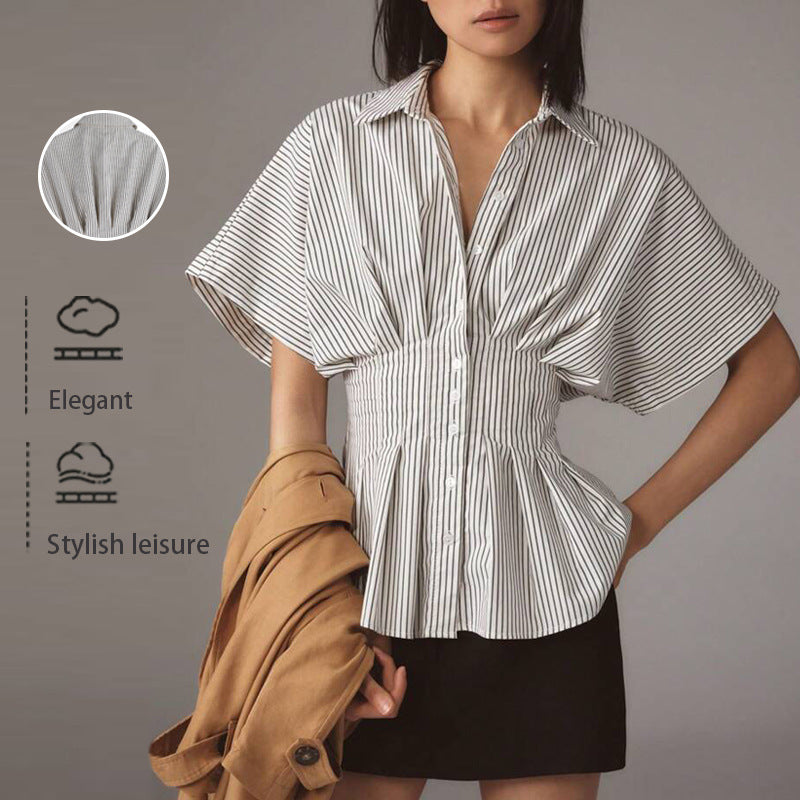 Top formal con cuello y rayas Tayi Classy | Top elegante para el día a día en el trabajo