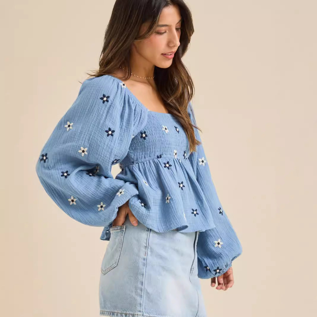SILA™ - Blusa Plisada de Manga Larga con Estampado Floral Cómoda