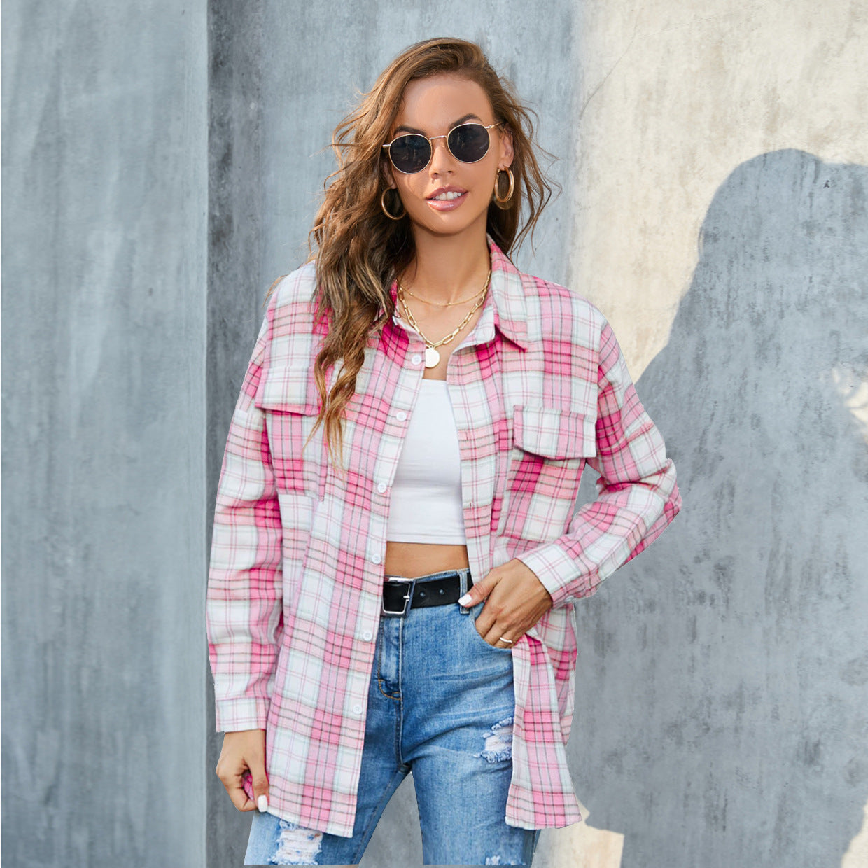TORI™ | Blusa de manga larga con botones de cuadros vintage