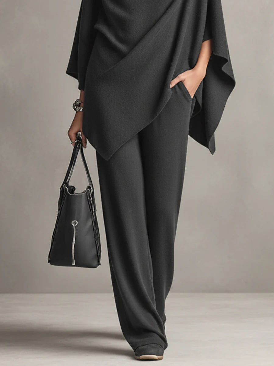 Conjunto de dos piezas Sarina™ Elegant Drape | Top fluido y pantalones de pernera ancha