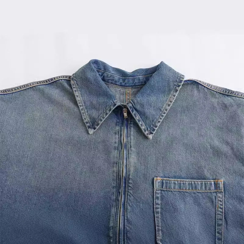 Top Twalya vintage de manga larga con cuello y media cremallera | Top clásico para el día a día