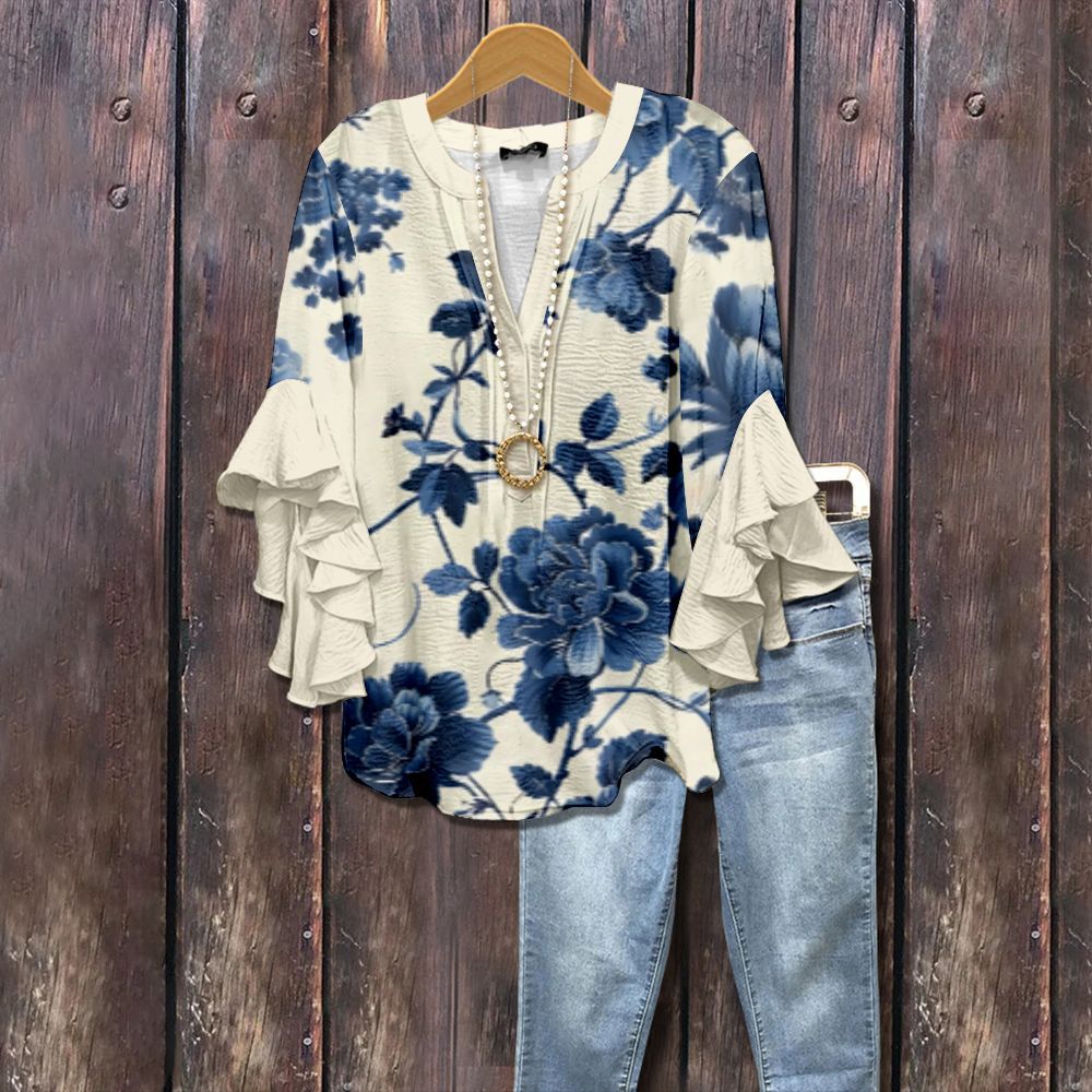 Blairly™ | Blusa floral vintage retro con mangas de volantes