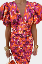 Carla | Vestido Midi Estampado con Mangas Abullonadas
