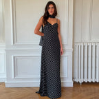 Zena™| Vestido Largo sin Espalda con Escote en V y Estampado Clásico de Lunares