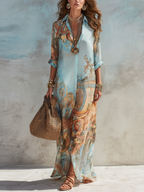 Luisa | Vestido maxi chemisier mediterráneo
