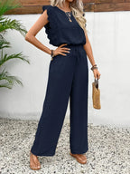 Conjunto elegante de dos piezas Zella™ | Top con encaje y pantalón de pernera ancha