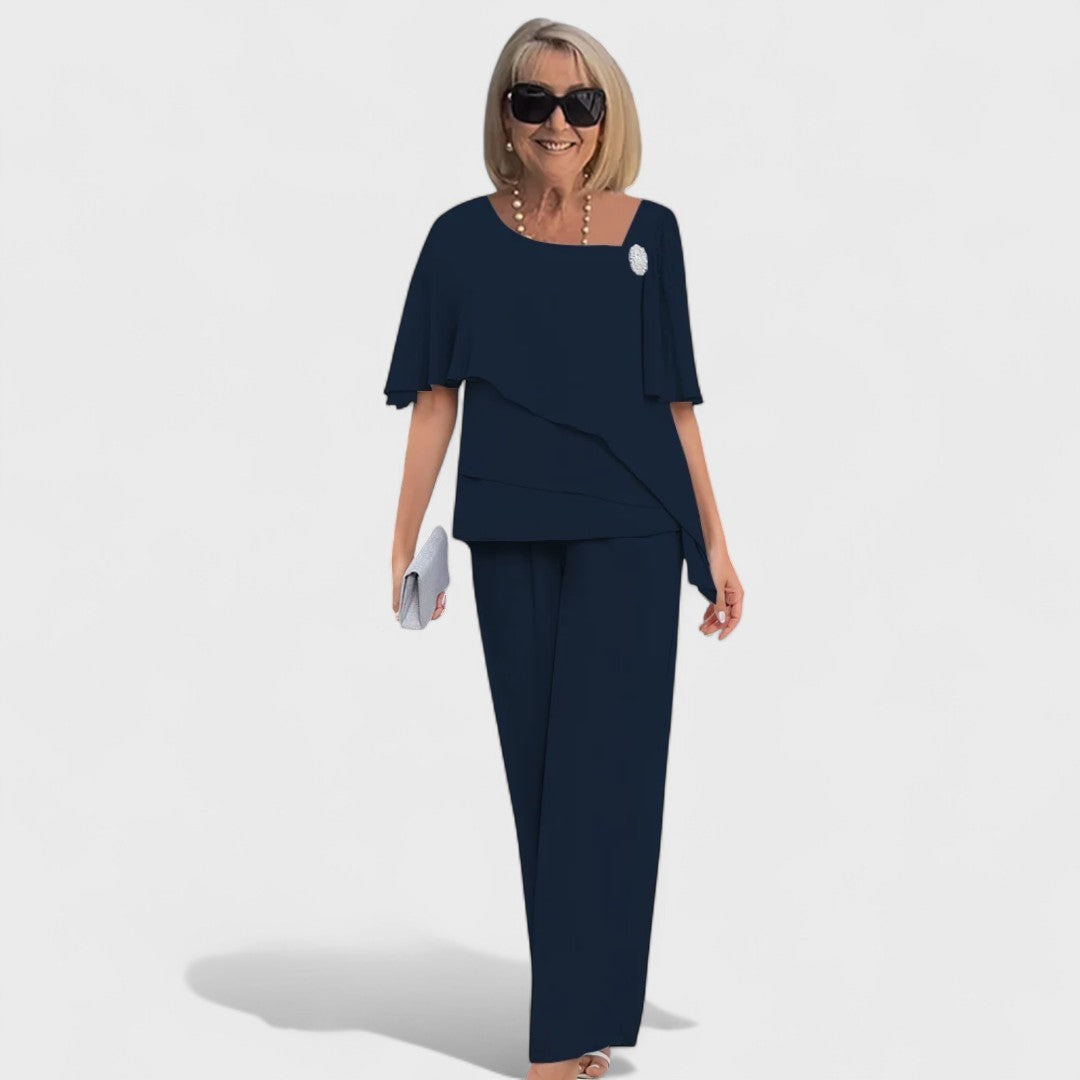 Conjunto de dos piezas elegante Wynonna™ | Top de capas y pantalón de pierna ancha