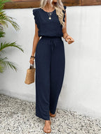 Conjunto elegante de dos piezas Zella™ | Top con encaje y pantalón de pernera ancha