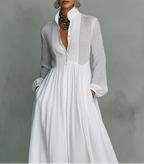 Veronica | Vestido Largo de Algodón Lino con Cuello Alto