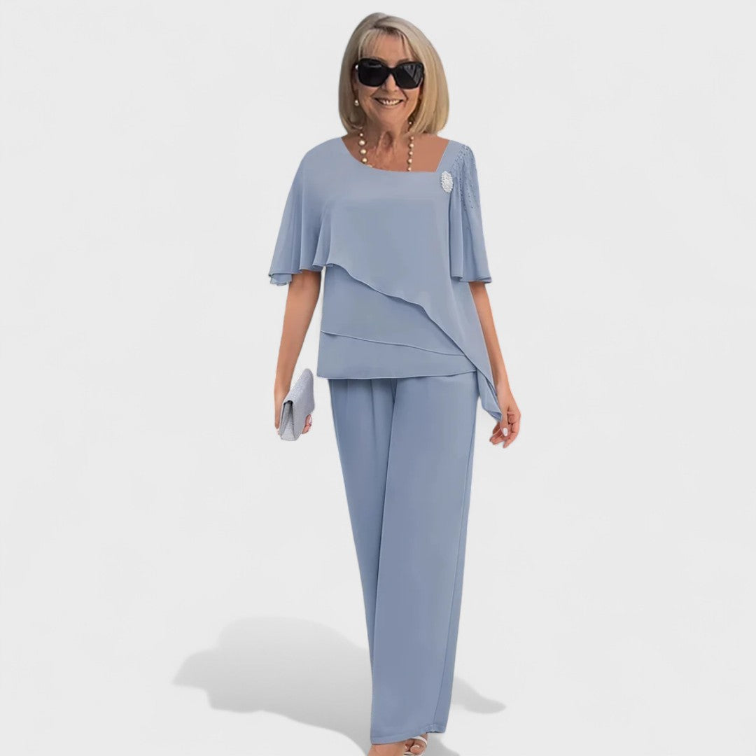 Conjunto de dos piezas elegante Wynonna™ | Top de capas y pantalón de pierna ancha