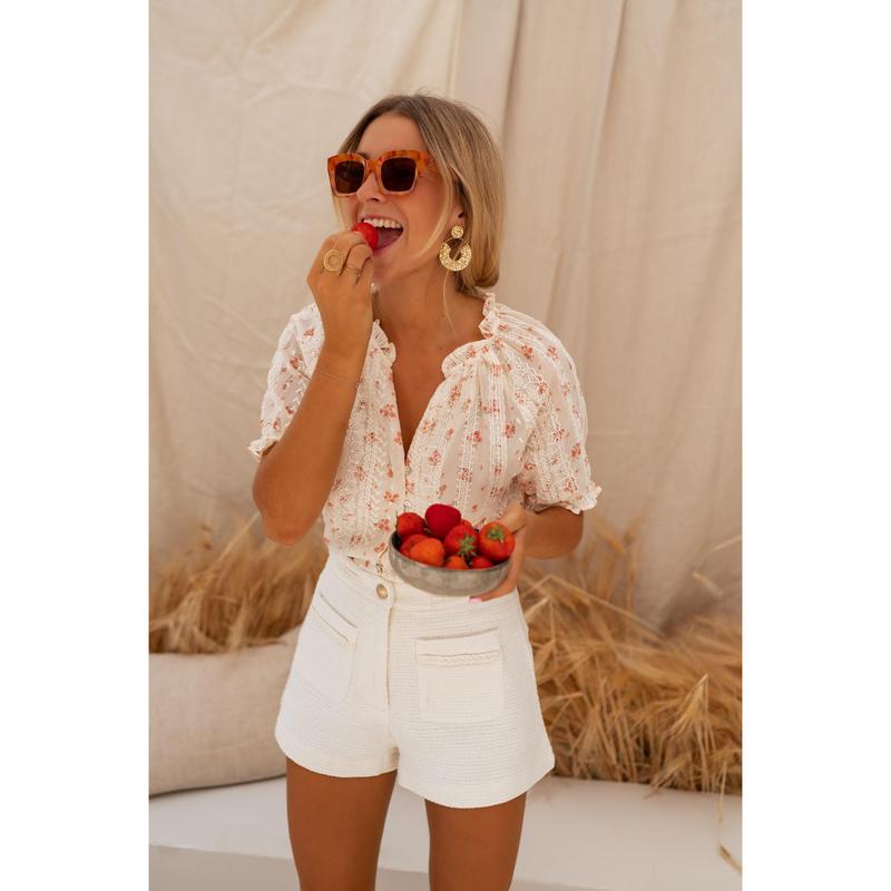SOPHINI™ | Blusa informal de manga corta floral con forro