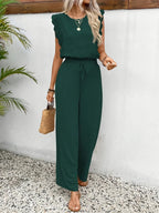 Conjunto elegante de dos piezas Zella™ | Top con encaje y pantalón de pernera ancha