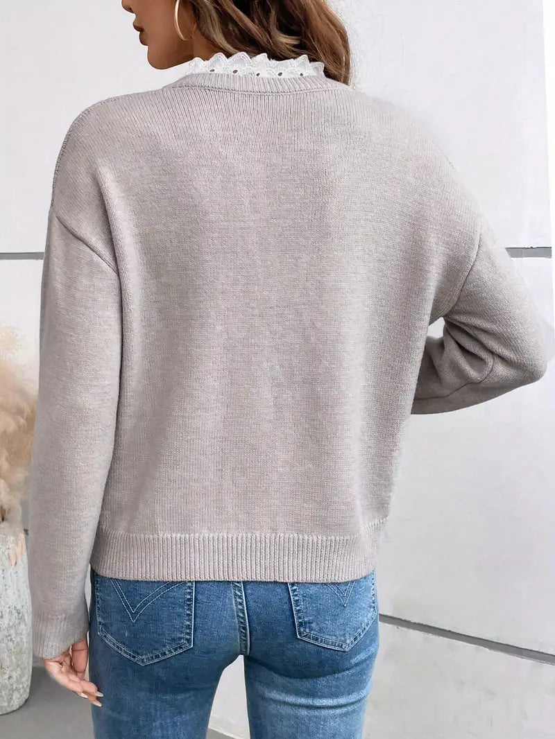 Selina | Elegante Suéter de Punto con Cuello de Encaje