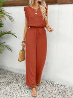 Conjunto elegante de dos piezas Zella™ | Top con encaje y pantalón de pernera ancha