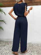 Conjunto elegante de dos piezas Zella™ | Top con encaje y pantalón de pernera ancha