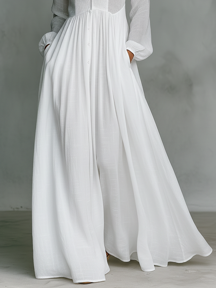 Veronica | Vestido Largo de Algodón Lino con Cuello Alto