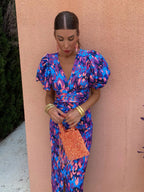 Carla | Vestido Midi Estampado con Mangas Abullonadas