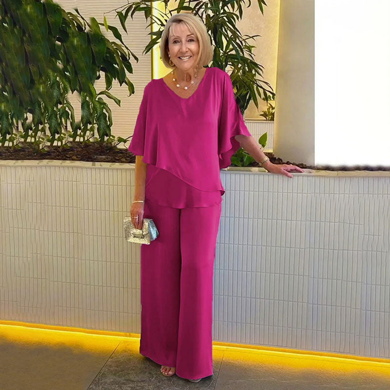 Conjunto Elegante de Dos Piezas Sarina™ | Top con Cuello V y Pantalones Relajados