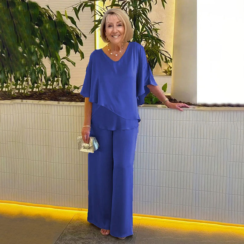 Conjunto Elegante de Dos Piezas Sarina™ | Top con Cuello V y Pantalones Relajados