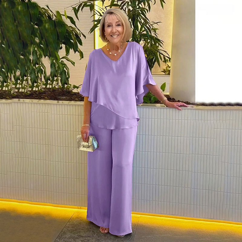 Conjunto Elegante de Dos Piezas Sarina™ | Top con Cuello V y Pantalones Relajados