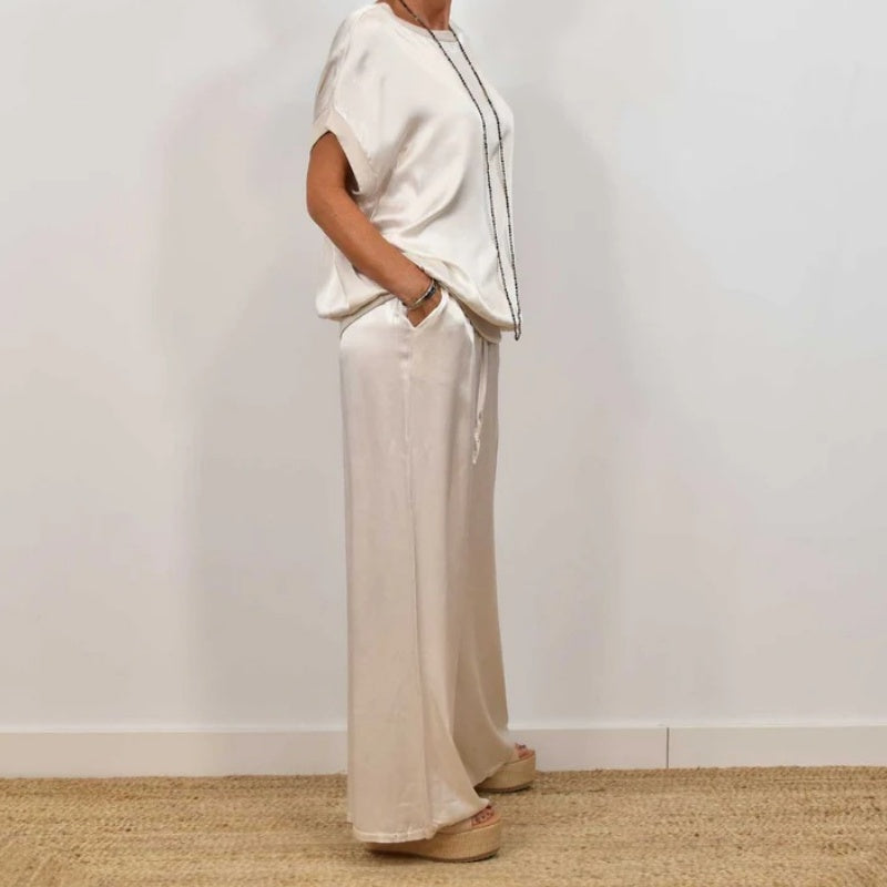 Conjunto Elegante de Dos Piezas Rita™ | Blusa Fluida y Pantalones de Pierna Ancha