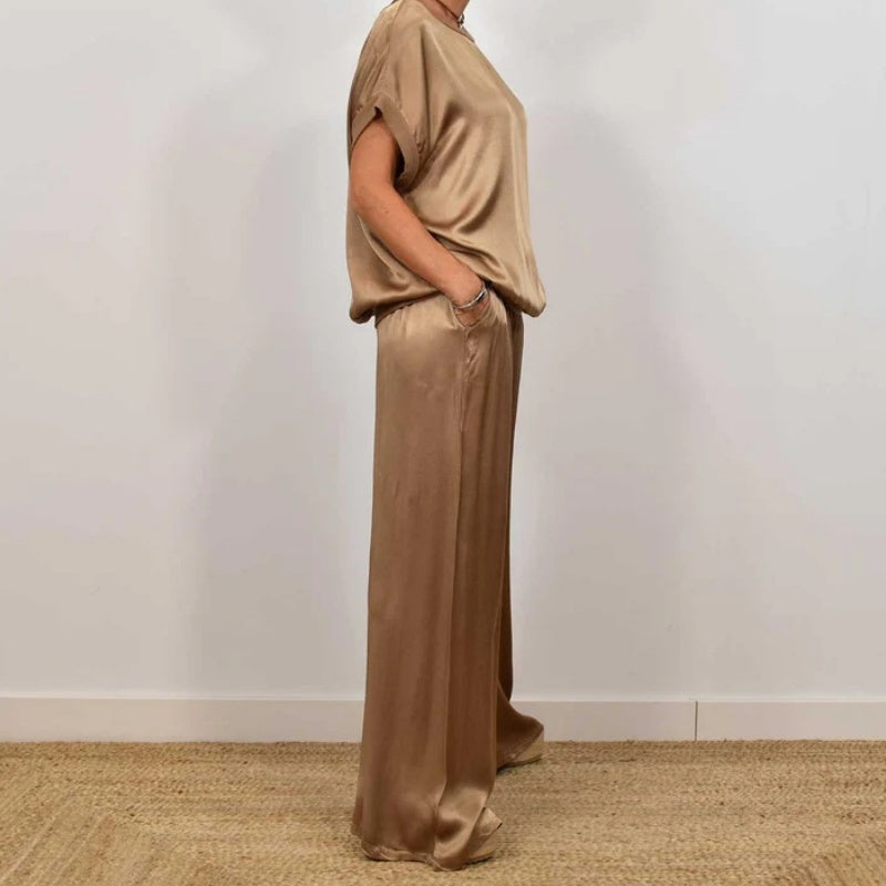 Conjunto Elegante de Dos Piezas Rita™ | Blusa Fluida y Pantalones de Pierna Ancha